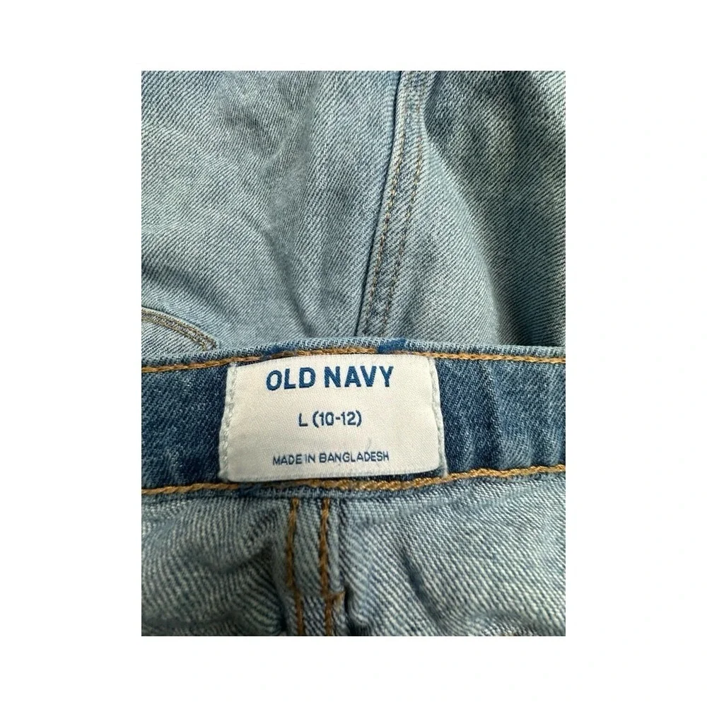 Old Navy Denim Skirt Girls L 10-12 Blue Distressed Mini Button Front Raw Hem